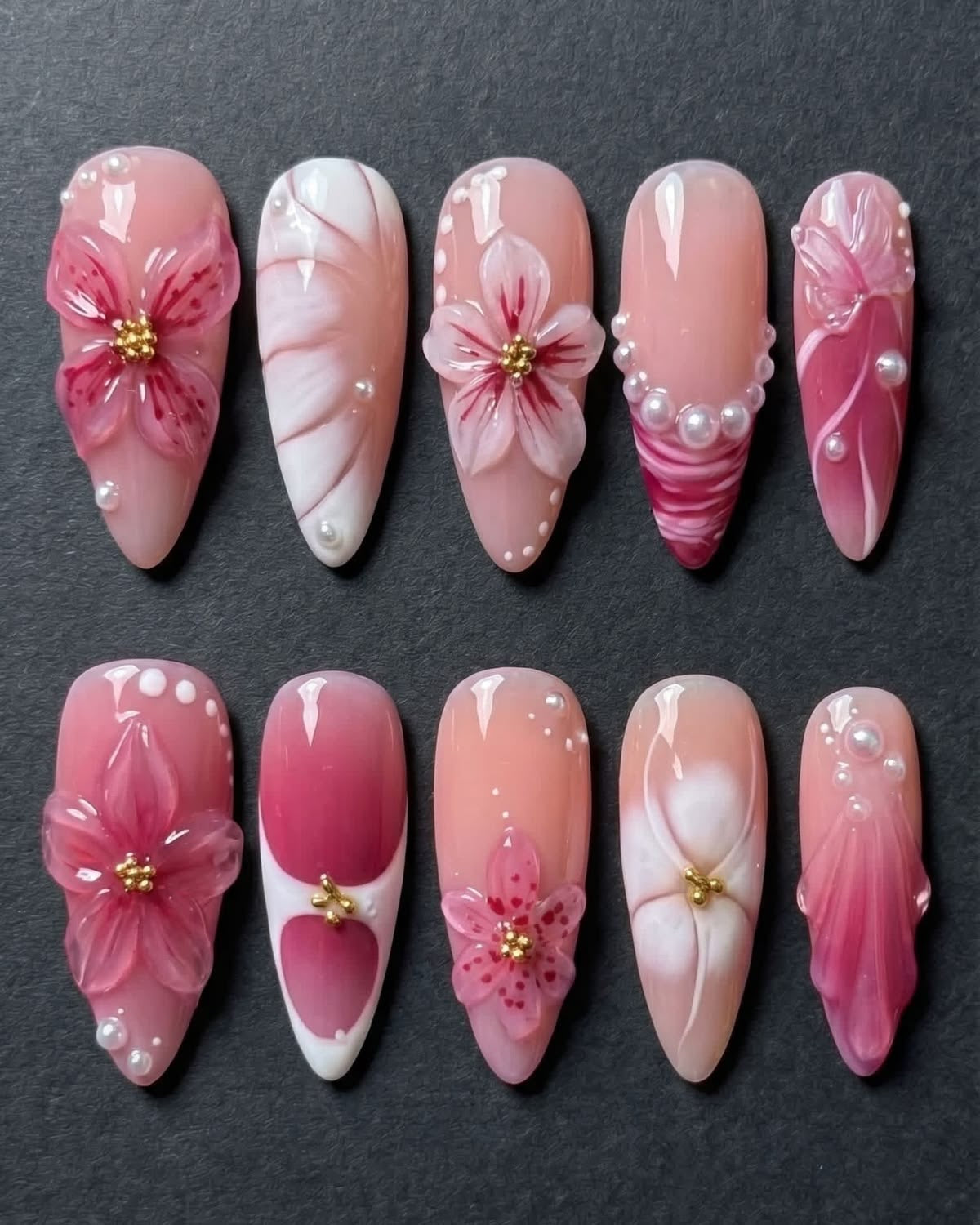 Pink flower nails